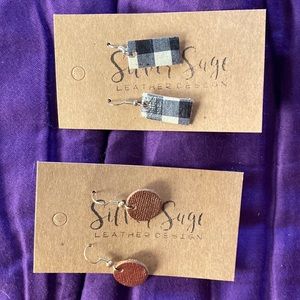 Silver Sage Earrings w/Mini Leather Pieces.         (set of 2)